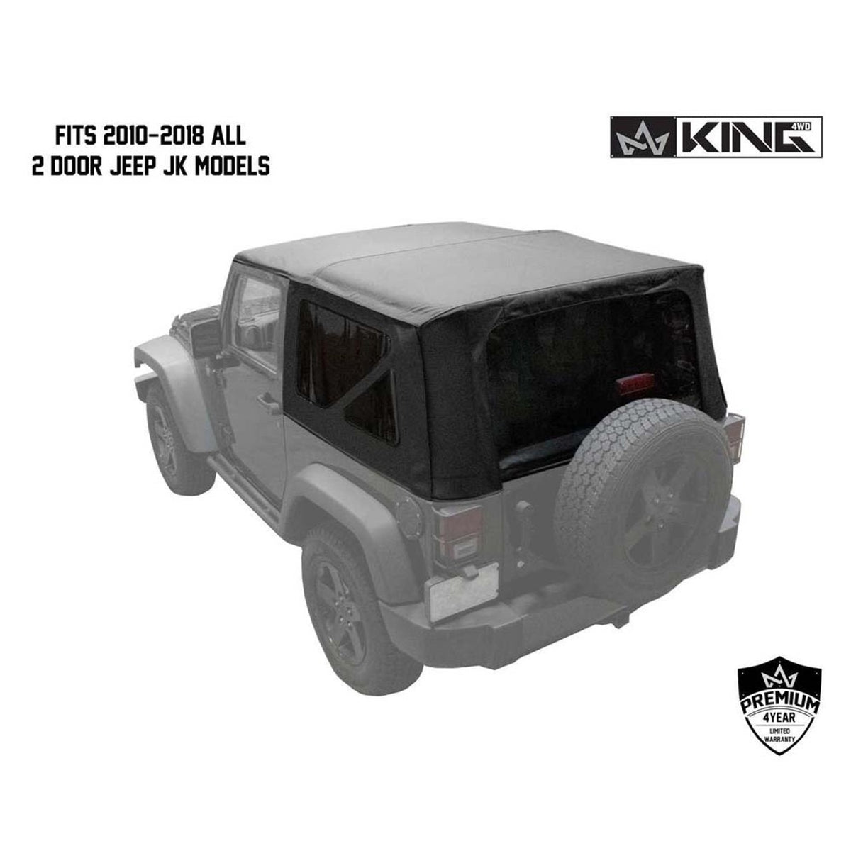 Premium Replacement Soft Top, Black Diamond With Tinted Windows - Jeep Wrangler JK 2 Door 2010-2018