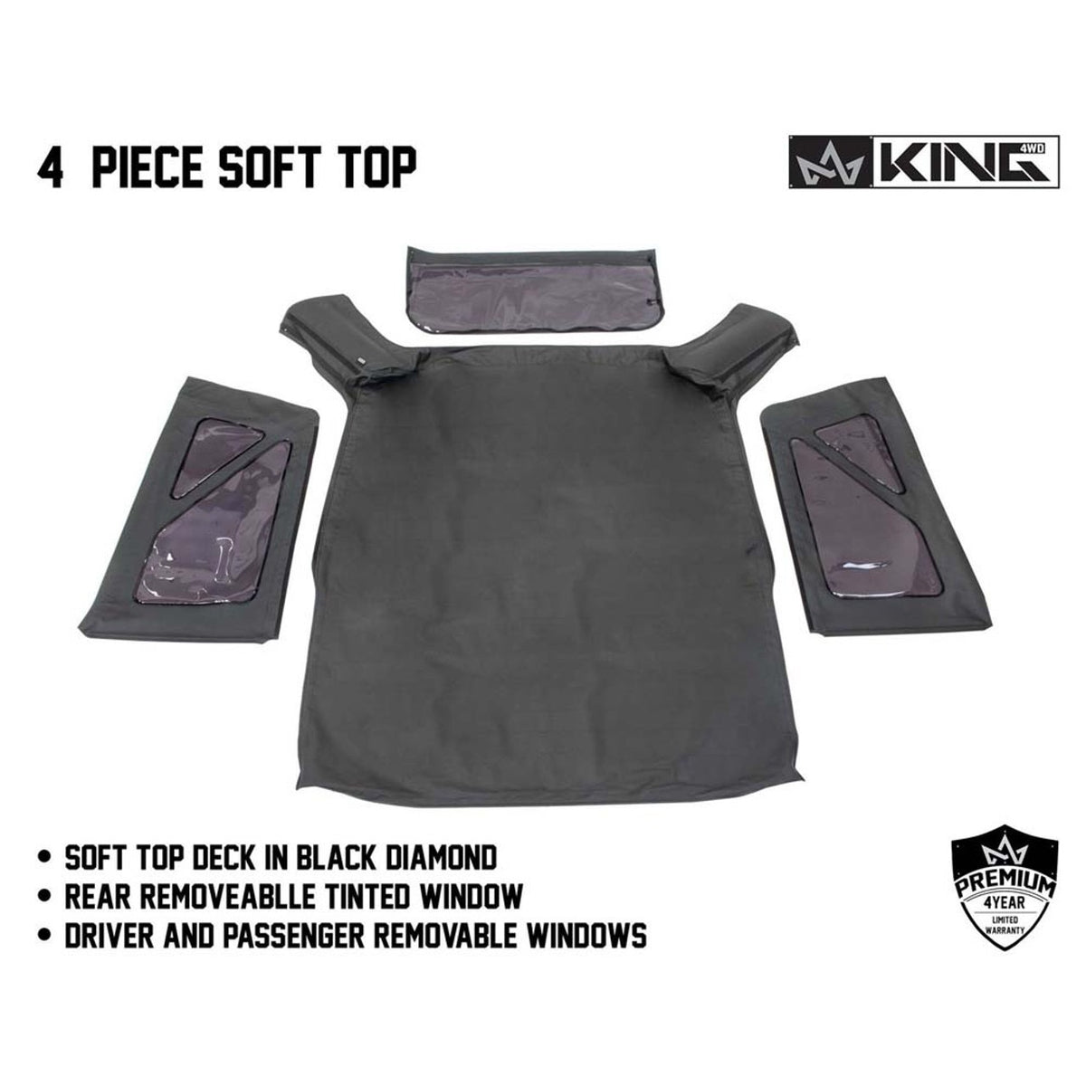 Premium Replacement Soft Top, Black Diamond With Tinted Windows - Jeep Wrangler JK 2 Door 2007-2009
