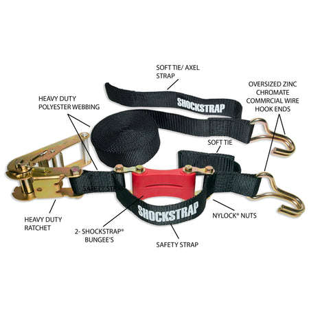 18ft x 2in ShockStrap Ratchet Strap w Wire Hooks, 3,333k WLL, Commercial Grade - The Perfect Bungee & ShockStrap Tie Downs