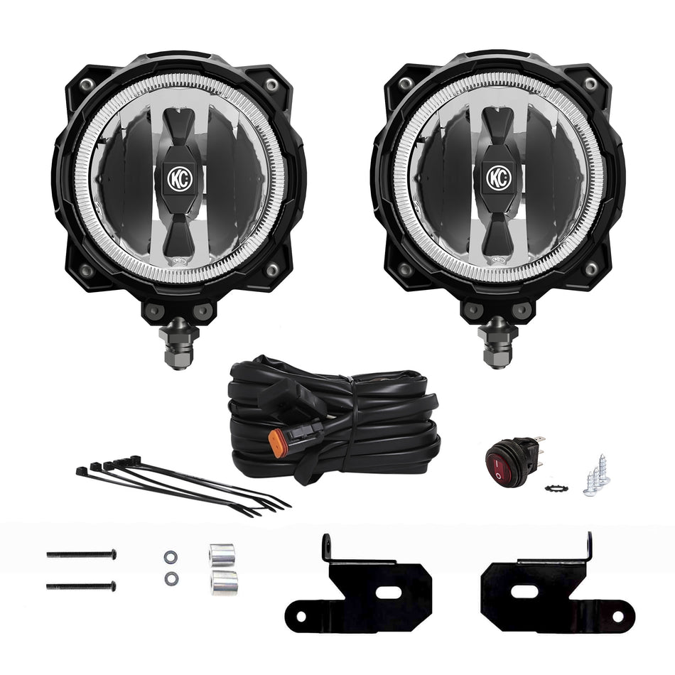 KC Hilites 6 In Pro6 Gravity LED - Pillar Mount - 2-Light System - 20W Spot Beam - For 18-20 Jeep JL